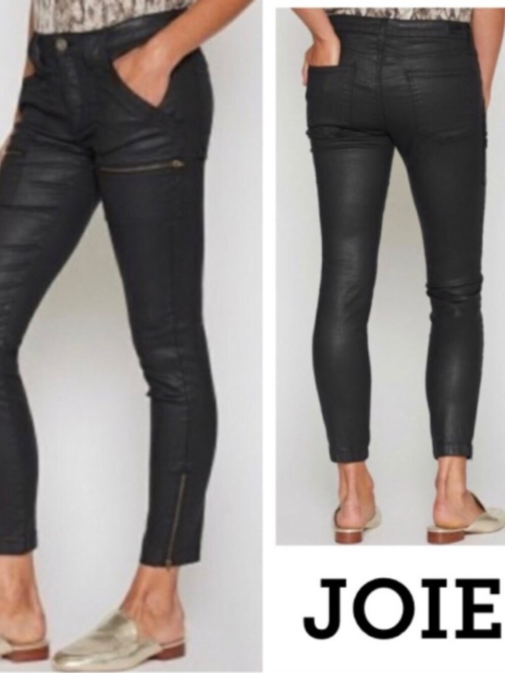 Joie Black Park Skinny B Coated Moto Jeans – Size 26 – Caviar black